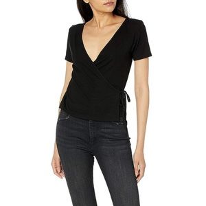 Women's Short Sleeve Faux Wrap Rib Knit Top